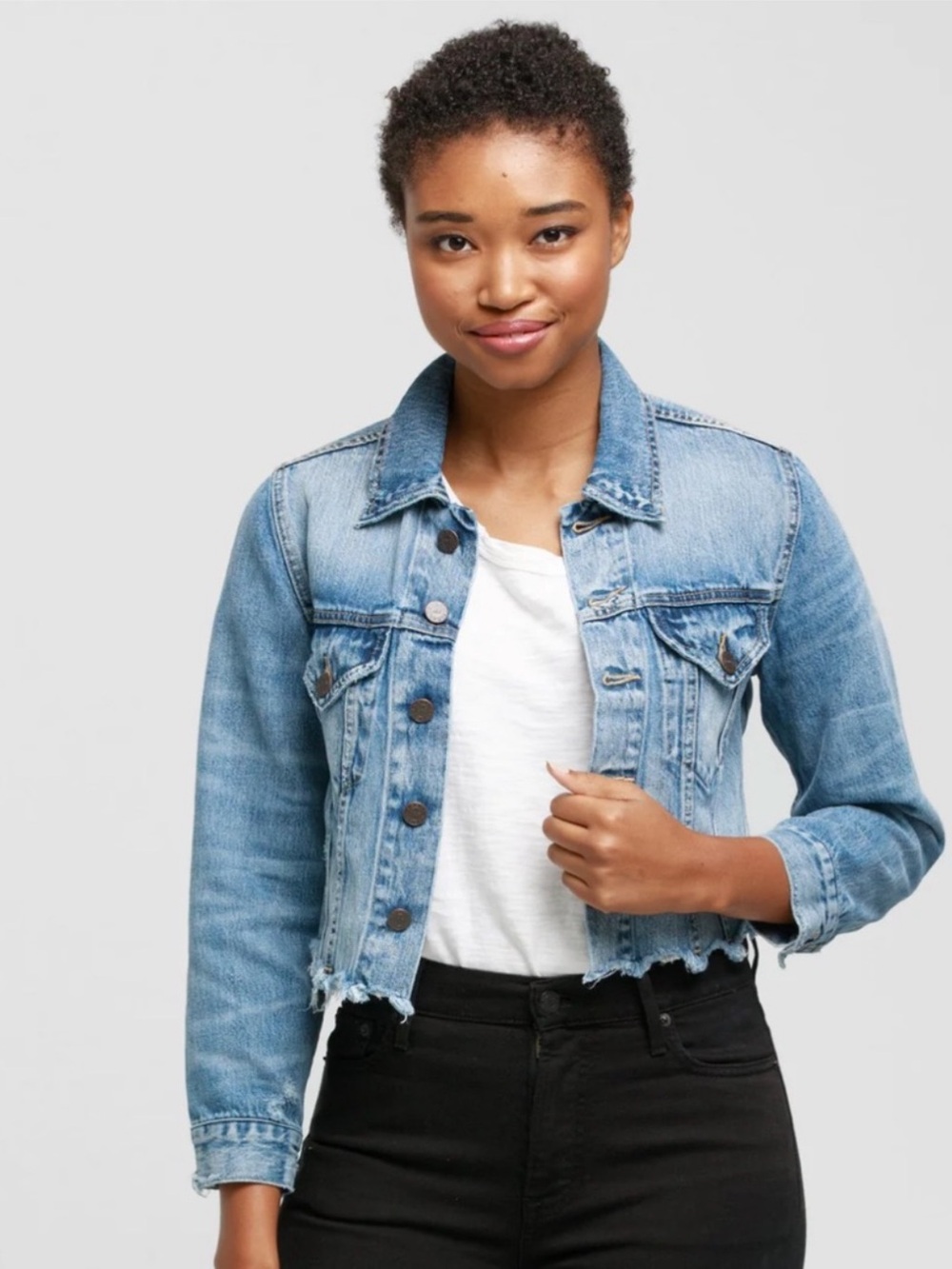Able Light Blue Cropped Denim Jacket